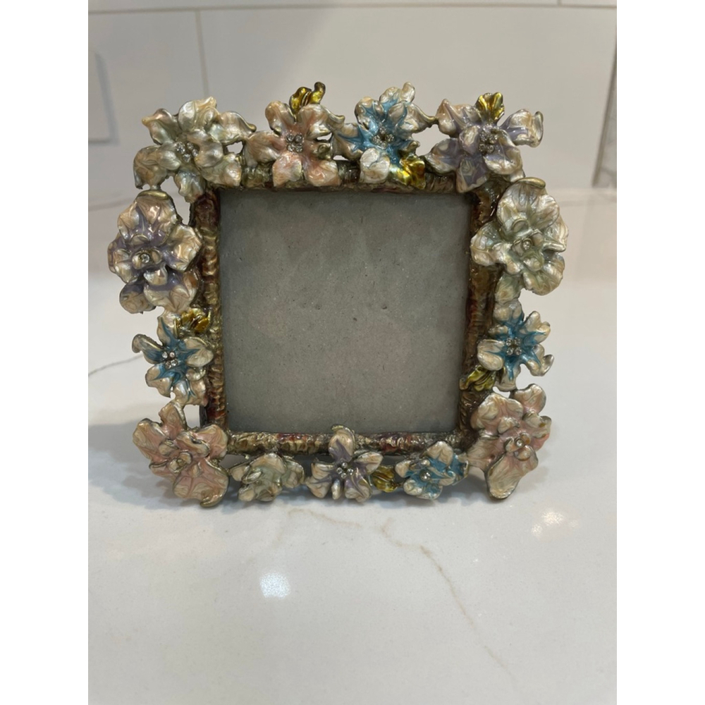 Enamel Flower Rhinestone Picture Frame Small Fairy Garden Feminine Girly Dainty